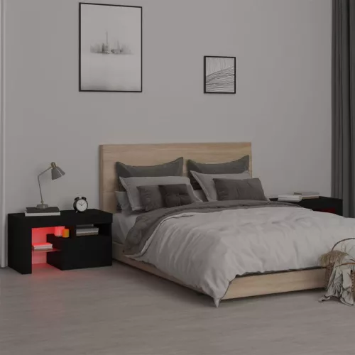 2 db fekete színű LED-lámpás éjjeliszekrény 70x36,5x40 cm