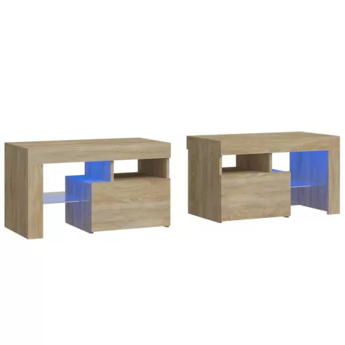 2 db sonoma tölgy színű LED-lámpás éjjeliszekrény 70x36,5x40 cm