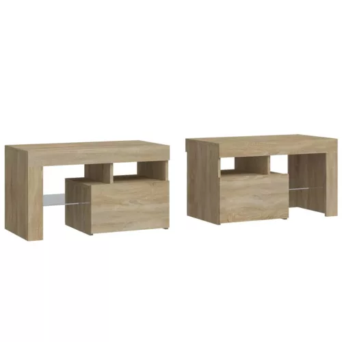 2 db sonoma tölgy színű LED-lámpás éjjeliszekrény 70x36,5x40 cm