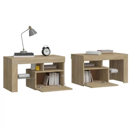 2 db sonoma tölgy színű LED-lámpás éjjeliszekrény 70x36,5x40 cm