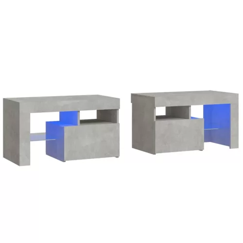 2 db betonszürke LED-lámpás éjjeliszekrény 70x36,5x40 cm