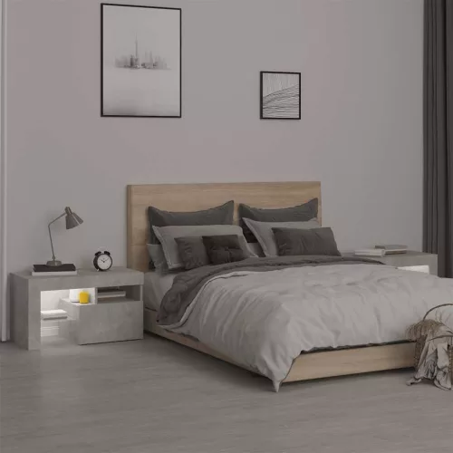 2 db betonszürke LED-lámpás éjjeliszekrény 70x36,5x40 cm