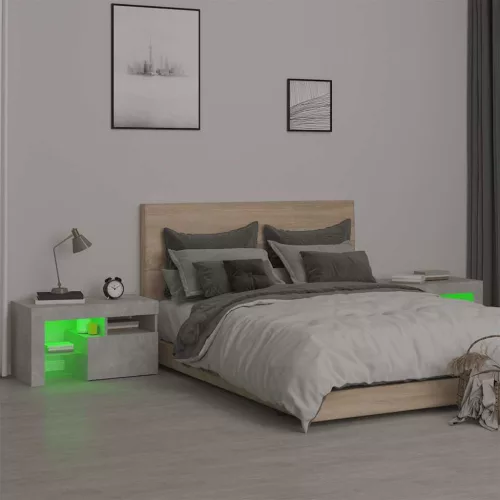 2 db betonszürke LED-lámpás éjjeliszekrény 70x36,5x40 cm
