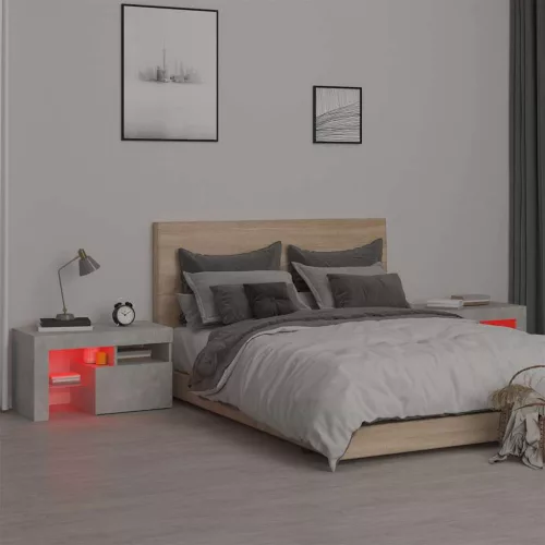 2 db betonszürke LED-lámpás éjjeliszekrény 70x36,5x40 cm