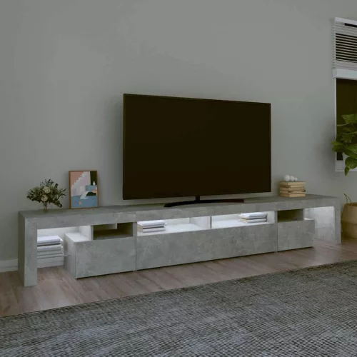 Betonszürke TV-szekrény LED lámpákkal 260x36,5x40 cm