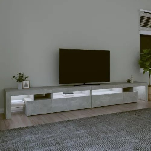 Betonszürke TV-szekrény LED-lámpákkal 290x36,5x40 cm