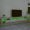 Betonszürke TV-szekrény LED-lámpákkal 290x36,5x40 cm