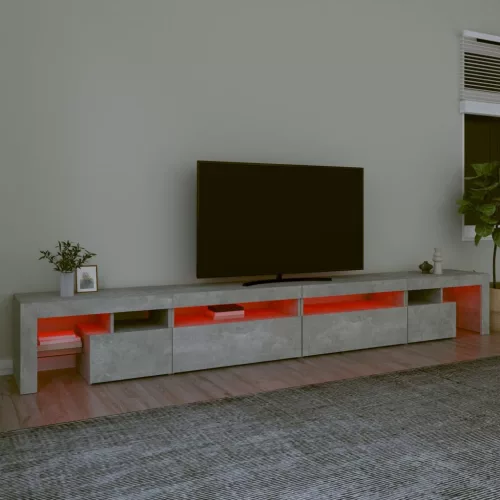 Betonszürke TV-szekrény LED-lámpákkal 290x36,5x40 cm