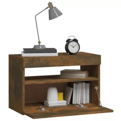 Füstös tölgy színű éjjeliszekrény LED világítással 60x35x40 cm