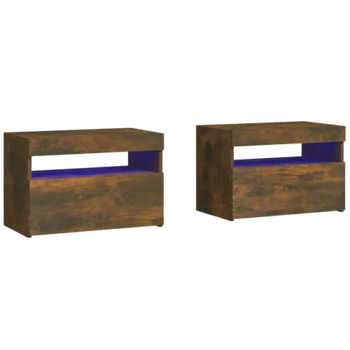2 db füstös tölgy színű éjjeliszekrény LED-ekkel 60x35x40 cm