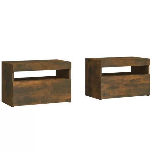 2 db füstös tölgy színű éjjeliszekrény LED-ekkel 60x35x40 cm