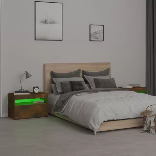 2 db füstös tölgy színű éjjeliszekrény LED-ekkel 60x35x40 cm