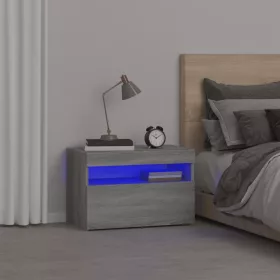   Szürke sonoma színű éjjeliszekrény LED világítással 60x35x40 cm