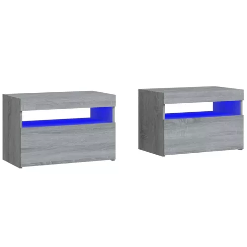 2 db szürke sonoma színű LED-es éjjeliszekrény 60x35x40 cm
