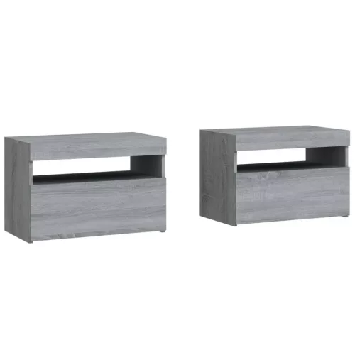 2 db szürke sonoma színű LED-es éjjeliszekrény 60x35x40 cm
