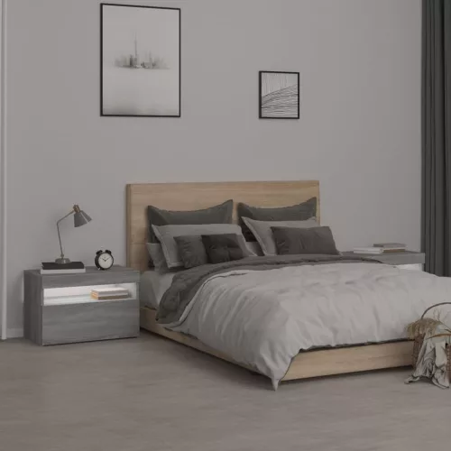 2 db szürke sonoma színű LED-es éjjeliszekrény 60x35x40 cm