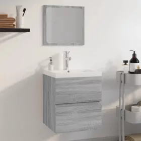 Szürke sonoma színű szerelt fa fürdőszobai bútorszett