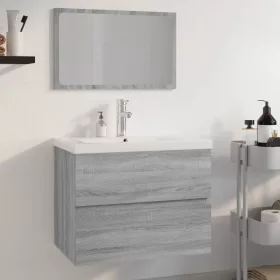 Szürke sonoma színű szerelt fa fürdőszobai bútorszett