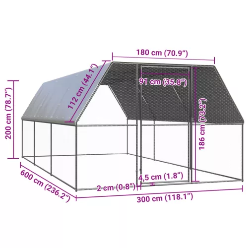 Kültéri horganyzott acél tyúkól 3x6x2 m