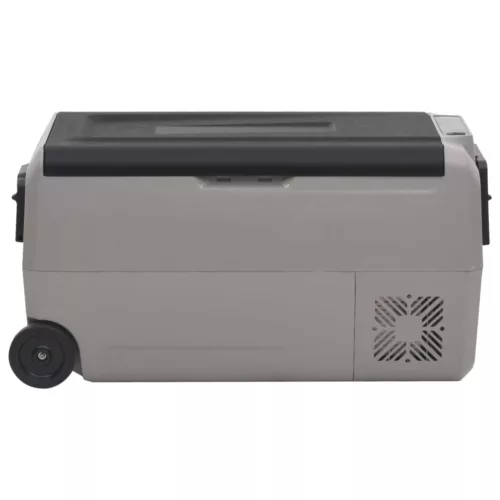 Fekete-szürke PP-PE hűtőláda kerékkel és adapterrel 60 L