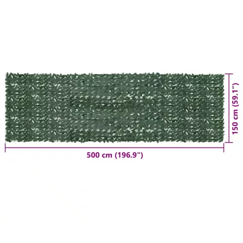 Sötétzöld leveles erkélyparaván 500 x 150 cm