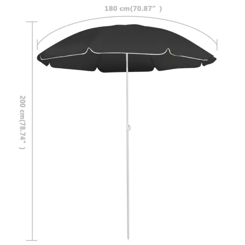 Antracitszürke kültéri napernyő acél rúddal 180 cm