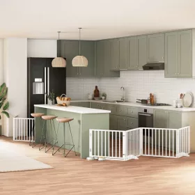   Fehér nyárfa 6 paneles összecsukható kutyakapu ajtóval 480 cm