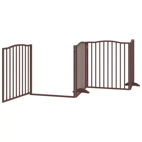 Barna nyárfa 12 paneles összecsukható kutyakapu ajtóval 960 cm