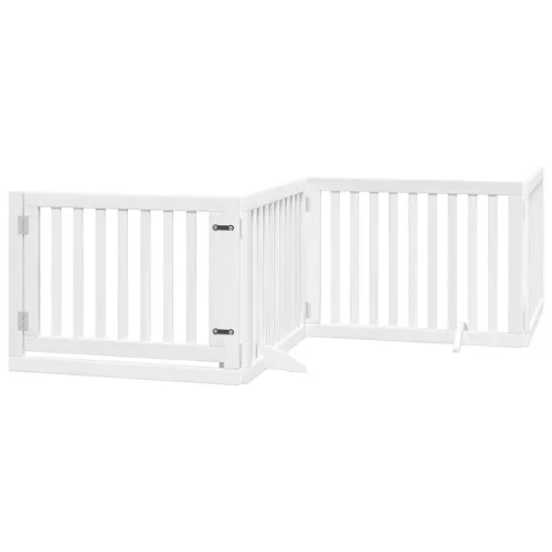 Fehér nyárfa 12 paneles összecsukható kutyakapu ajtóval 960 cm