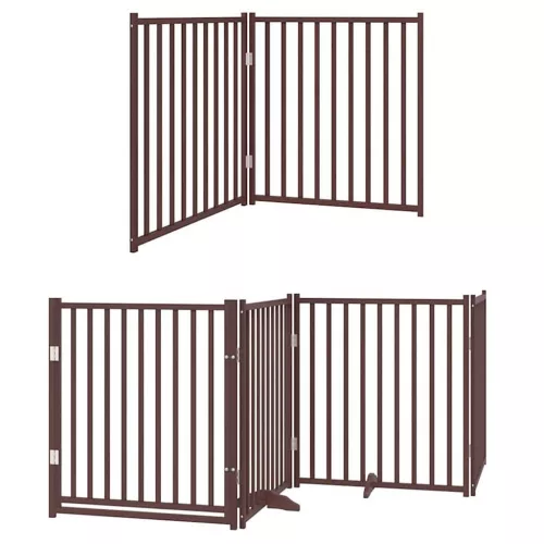 Barna nyárfa 12 paneles összecsukható kutyakapu ajtóval 960 cm