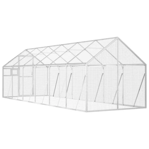 Ezüstszínű alumínium madárház 1,79 x 6 x 1,85 m