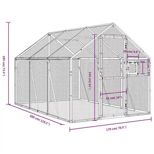 Antracit alumínium madárház 1,79 x 3 x 1,85 m