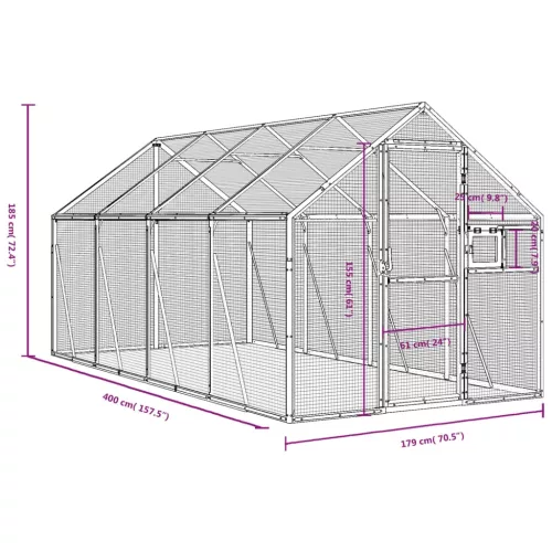Antracit alumínium madárház 1,79 x 4 x 1,85 m