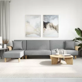 Világosszürke L-alakú szövet kanapéágy 279x140x70 cm