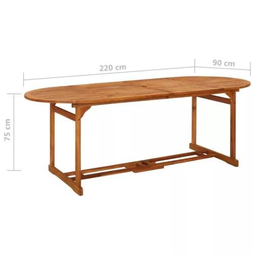 Tömör akácfa kerti étkezőasztal 220 x 90 x 75 cm