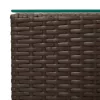 Barna polyrattan kisasztal üveg asztallappal 35 x 35 x 52 cm