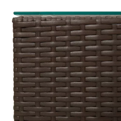 Barna polyrattan kisasztal üveg asztallappal 35 x 35 x 52 cm