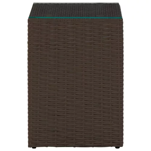 3 db barna polyrattan kisasztal üveg asztallappal