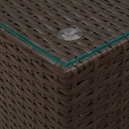 3 db barna polyrattan kisasztal üveg asztallappal