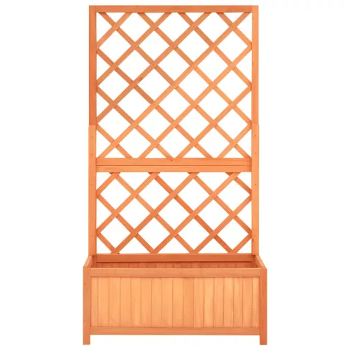 Barna tömör fenyőfa rácsos kerti ültetőláda 70 x 30 x 135 cm