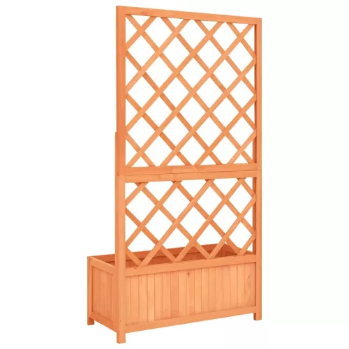 Barna tömör fenyőfa rácsos kerti ültetőláda 70 x 30 x 135 cm