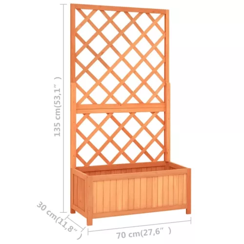 Barna tömör fenyőfa rácsos kerti ültetőláda 70 x 30 x 135 cm