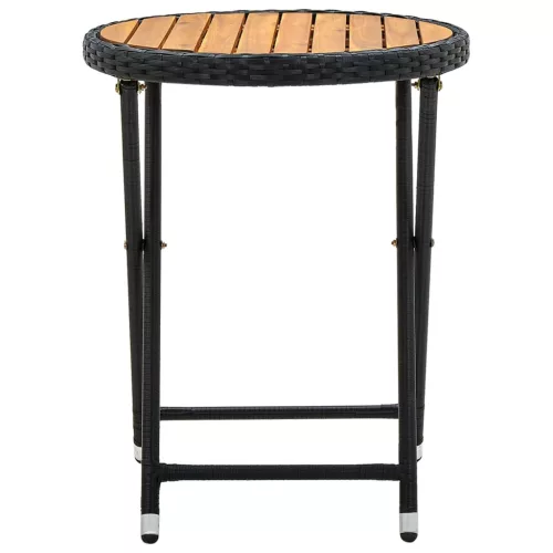 Fekete polyrattan és tömör akácfa teázóasztal 60 cm