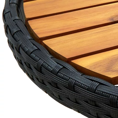 Fekete polyrattan és tömör akácfa teázóasztal 60 cm