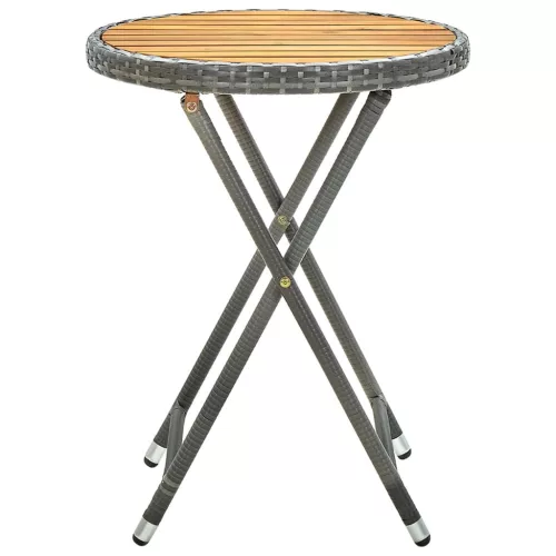 Szürke polyrattan és tömör akácfa teázóasztal 60 cm