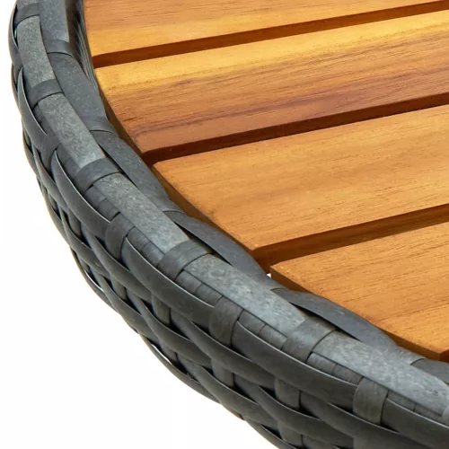 Szürke polyrattan és tömör akácfa teázóasztal 60 cm
