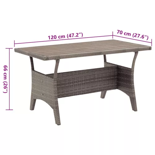 Szürke polyrattan kerti asztal 120 x 70 x 66 cm