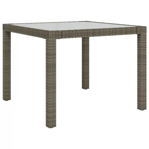 Szürke polyrattan és edzett üveg kerti asztal 90 x 90 x 75 cm