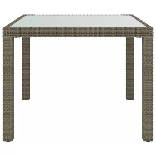 Szürke polyrattan és edzett üveg kerti asztal 90 x 90 x 75 cm