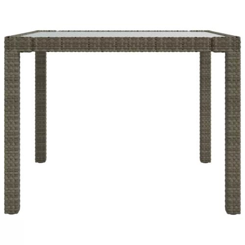Szürke polyrattan és edzett üveg kerti asztal 90 x 90 x 75 cm